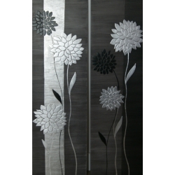 Obraz na desce - Dyptyk kwiaty grafit - 2 x 30x85 cm