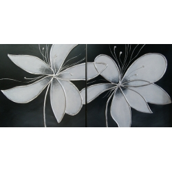 Obraz na desce - Kwiaty biało - czarne A - 2 x 50/50 cm