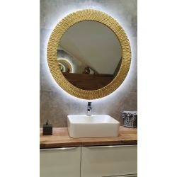 Okrągłe lustro w ramie - Złote Promienie - 90 - z podświetleniem