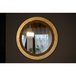 Okrągłe lustro w ramie - Złote z kamieniami - 90 - z podświetleniem